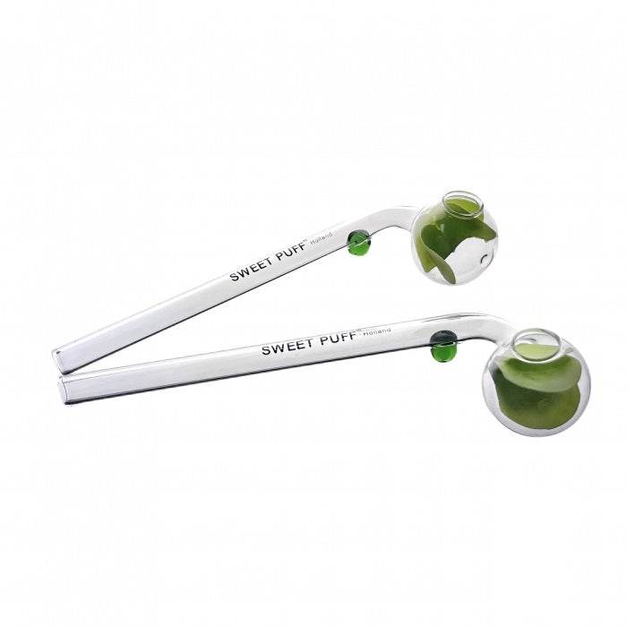 Sweet Puff Glass Pipe Green Balancer 15cm 2x Pipe - Bong Empire