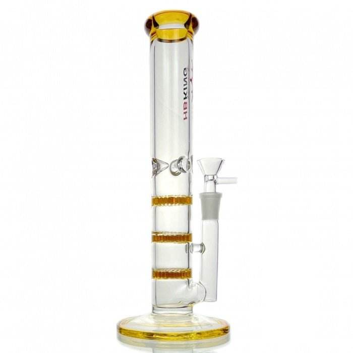 Triple Honeycomb Percolator Straight Tube Glass Bong 28cm Amber - Bong Empire