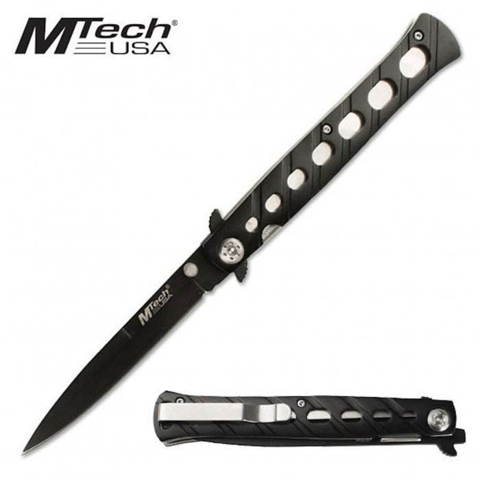 MTech Black Aluminum Slim Folding Knife 13cm - Bong Empire