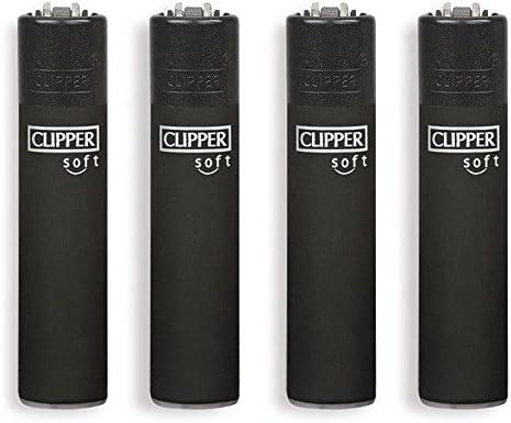 Clipper Large Solid Black Soft Refillable Lighters 4 Pack