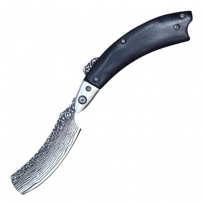 Buckshot Razor Curved Stainless Blade Wood Handle Folding Knife 13cm Dark Wood - Bong Empire