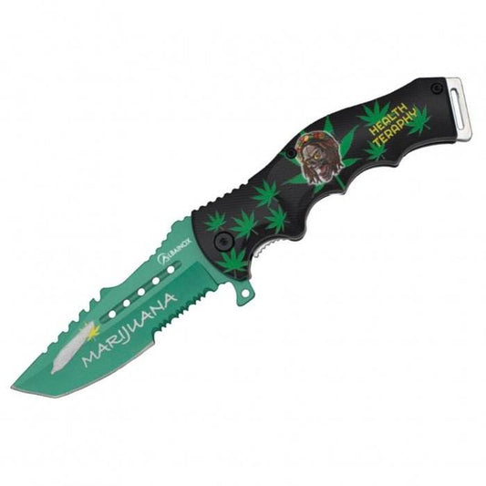 Albainox 3D Design Marijuana Leaf Steel Blade Folding Knife 13cm - Bong Empire