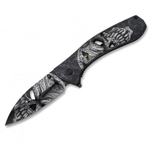 Albainox Skull Pocket Folding Knife Black 13cm - Bong Empire