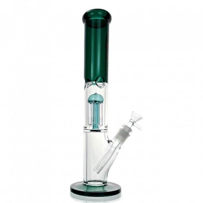 Six Arm Percolator Straight Tube Glass Bong 36cm Teal - Bong Empire