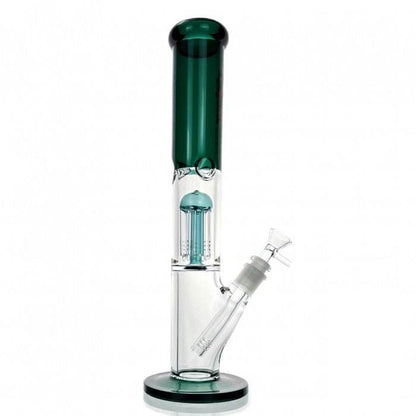 Six Arm Percolator Straight Tube Glass Bong 36cm Teal - Bong Empire