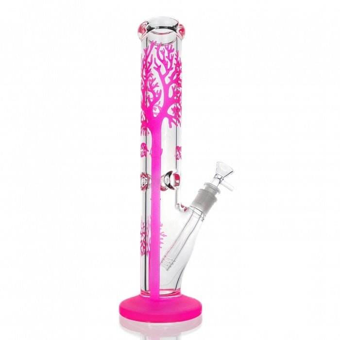 Tree Of Life Straight Tube Glass Bong 35cm Pink - Bong Empire