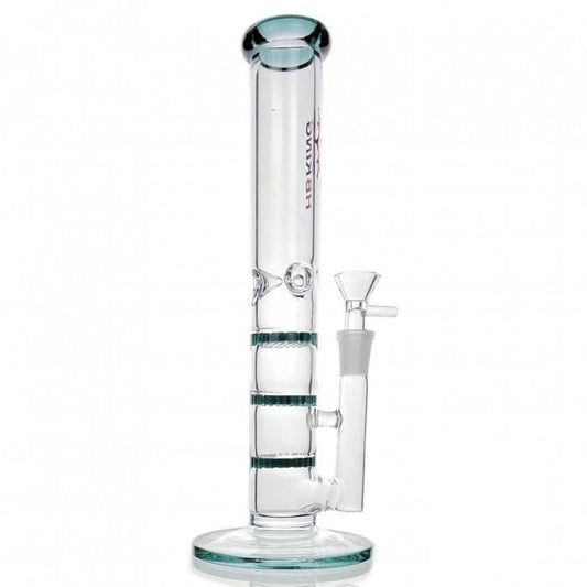 Triple Honeycomb Percolator Straight Tube Glass Bong 28cm Teal - Bong Empire