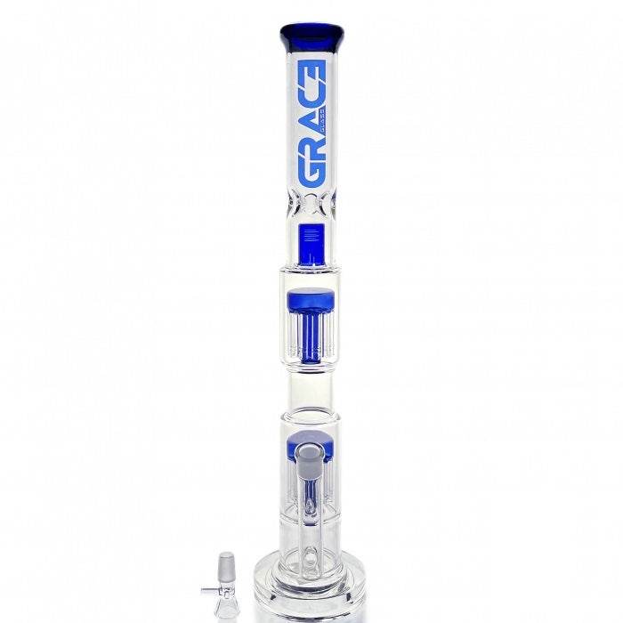 Blue Double Percolator Glass Bong 59cm - Bong Empire