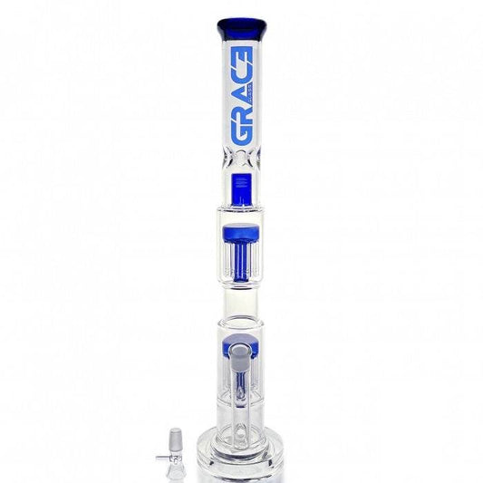 Blue Double Percolator Glass Bong 59cm - Bong Empire