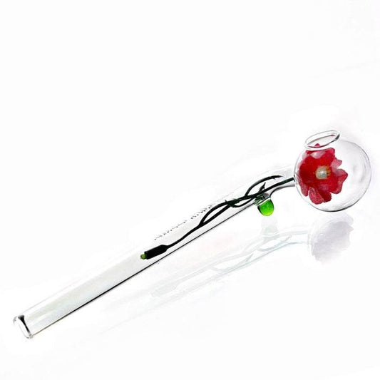 Sweet Puff Glass Pipe With Rose 14cm - Bong Empire