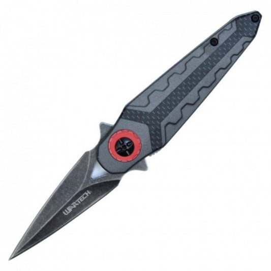 Wartech Black Aluminum Handle Stonewashed Blade Folding Knife 12cm - Bong Empire