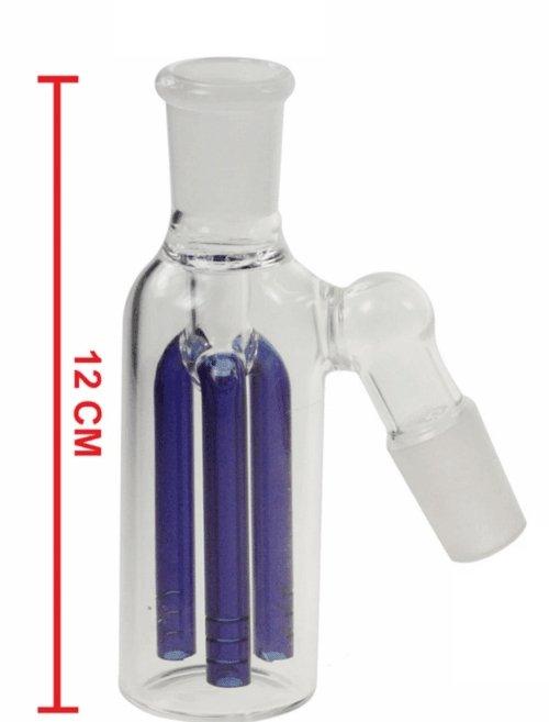 Blue Triple Fork Tar Ash Catcher Glass Chamber 14mm / 19mm - Best Bongs And More
