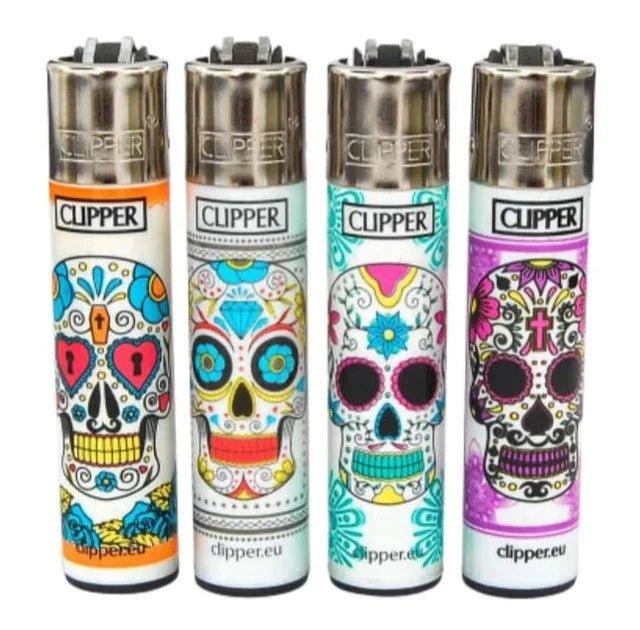 Clipper Large Candy Skull Refillable Lighters 4 Pack - Best Bongs And More