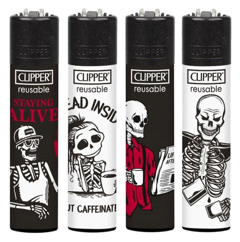 Clipper Large Coffee Skulls Refillable Lighters 4 Pack - Best Bongs And More