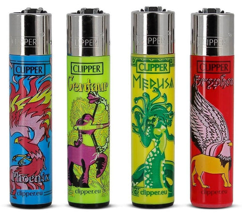 Clipper Large Myth Creatures Refillable Lighters 4 Pack - Best Bongs And More