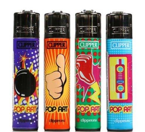 Clipper Large Pop Art Refillable Lighters 4 Pack - Best Bongs And More