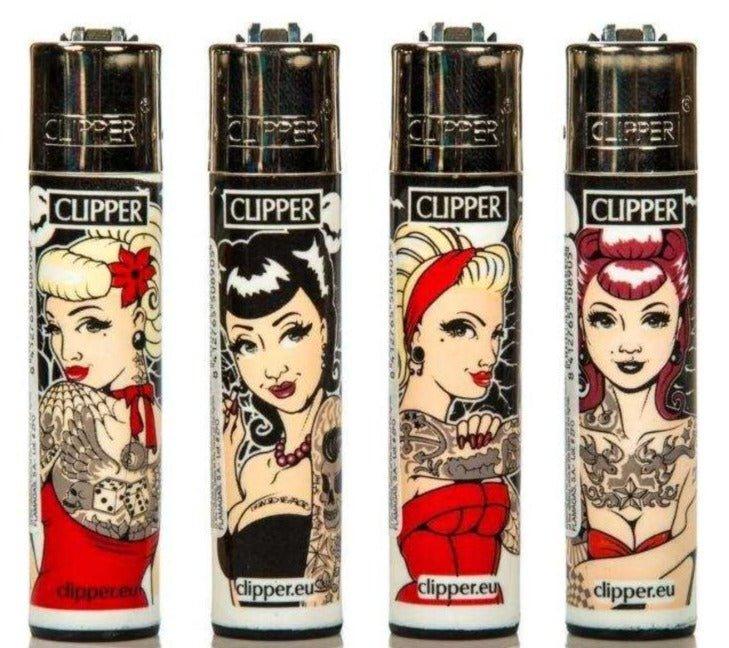 Clipper Large Rockabilly Pinup Refillable Lighters 4 Pack - Best Bongs And More