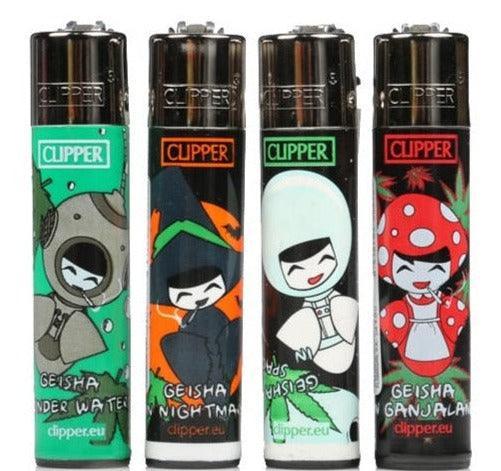 Clipper Large Smokey Geisha Refillable Lighters 4 Pack - Best Bongs And More