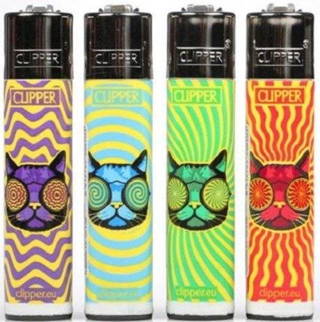 Clipper Large Trippy Cats Refillable Lighters 4 Pack - Best Bongs And More