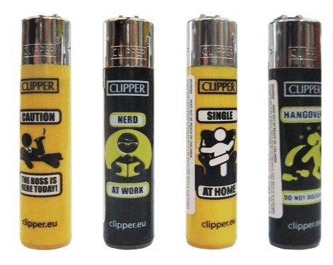 Clipper Small Warning Refillable Lighters 4 Pack - Best Bongs And More