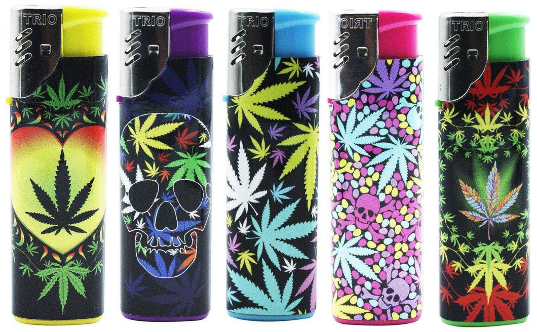 Hippy Leaf Design Windproof Refillable Lighters 5 Pack - Best Bongs And More