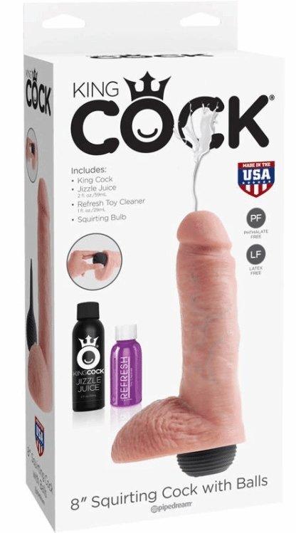 King Cock Realistic Dildo With Squirting Bulb 8" - Best Bongs And More