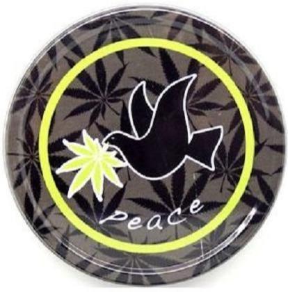 Large Metal Round Dove Green Leaf Peace Stash Storage Tin - Best Bongs And More