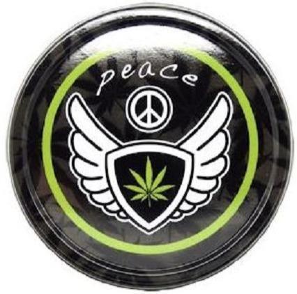 Large Metal Round Green Leaf Peace Stash Storage Tin - Best Bongs And More