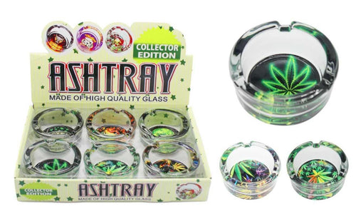 Leaf Designs Round Glass Ashtrays 2 PACK - Best Bongs And More