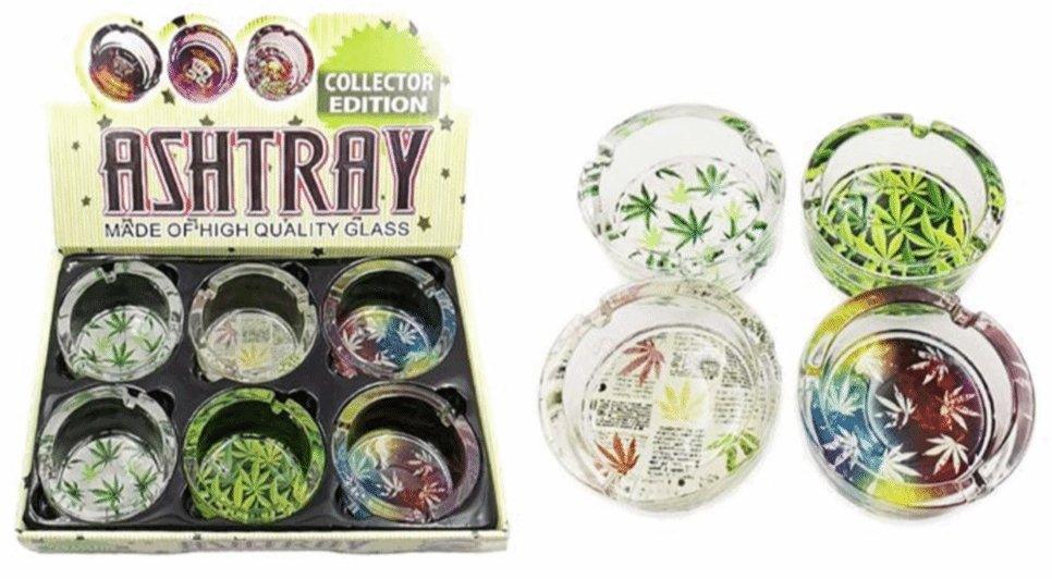 Leaves Round Glass Ashtrays 2 PACK - Best Bongs And More