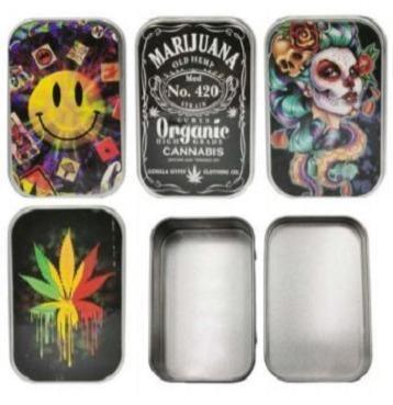Metal Assorted Designs Stash Storage Tin - Best Bongs And More