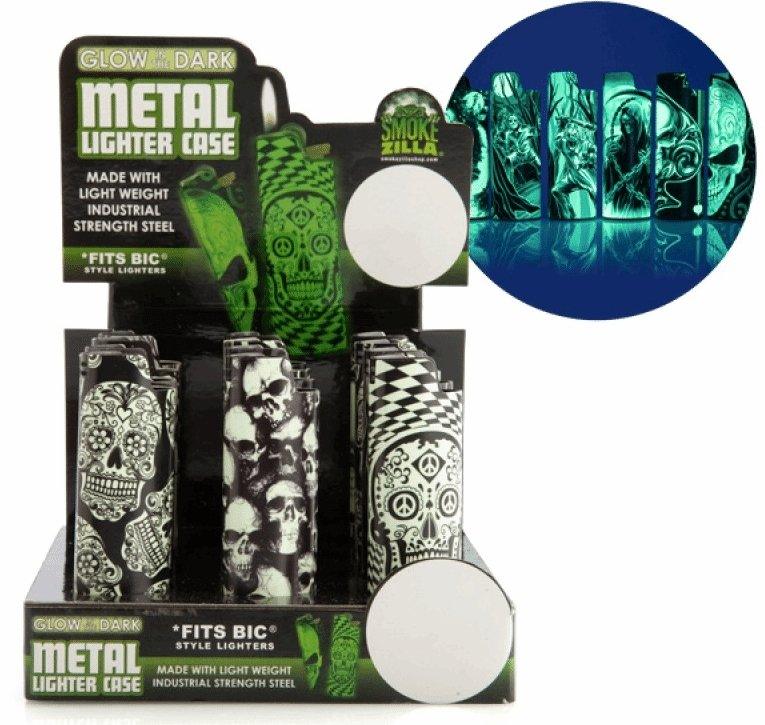 Smokezilla Glow In The Dark Metal Lighter Case - Best Bongs And More
